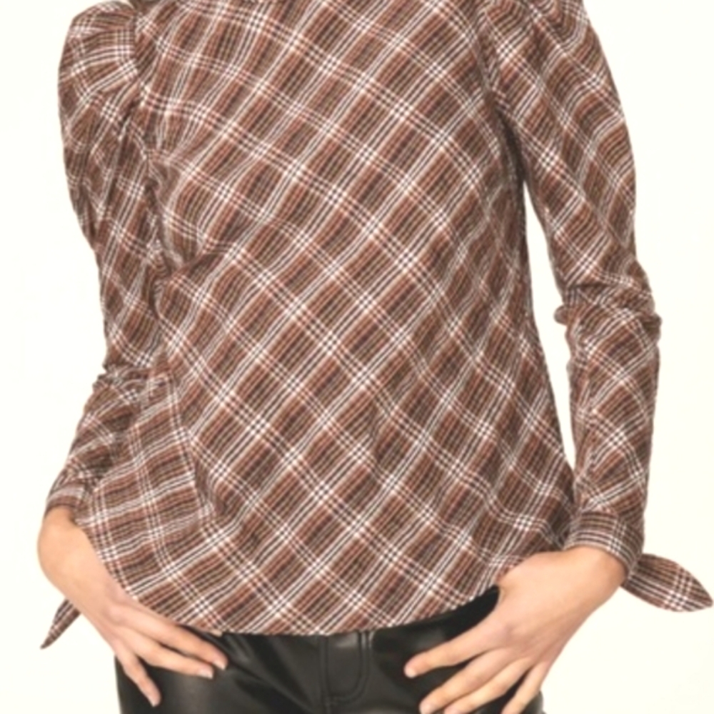 Veronica Beard Brown Plaid Blouse